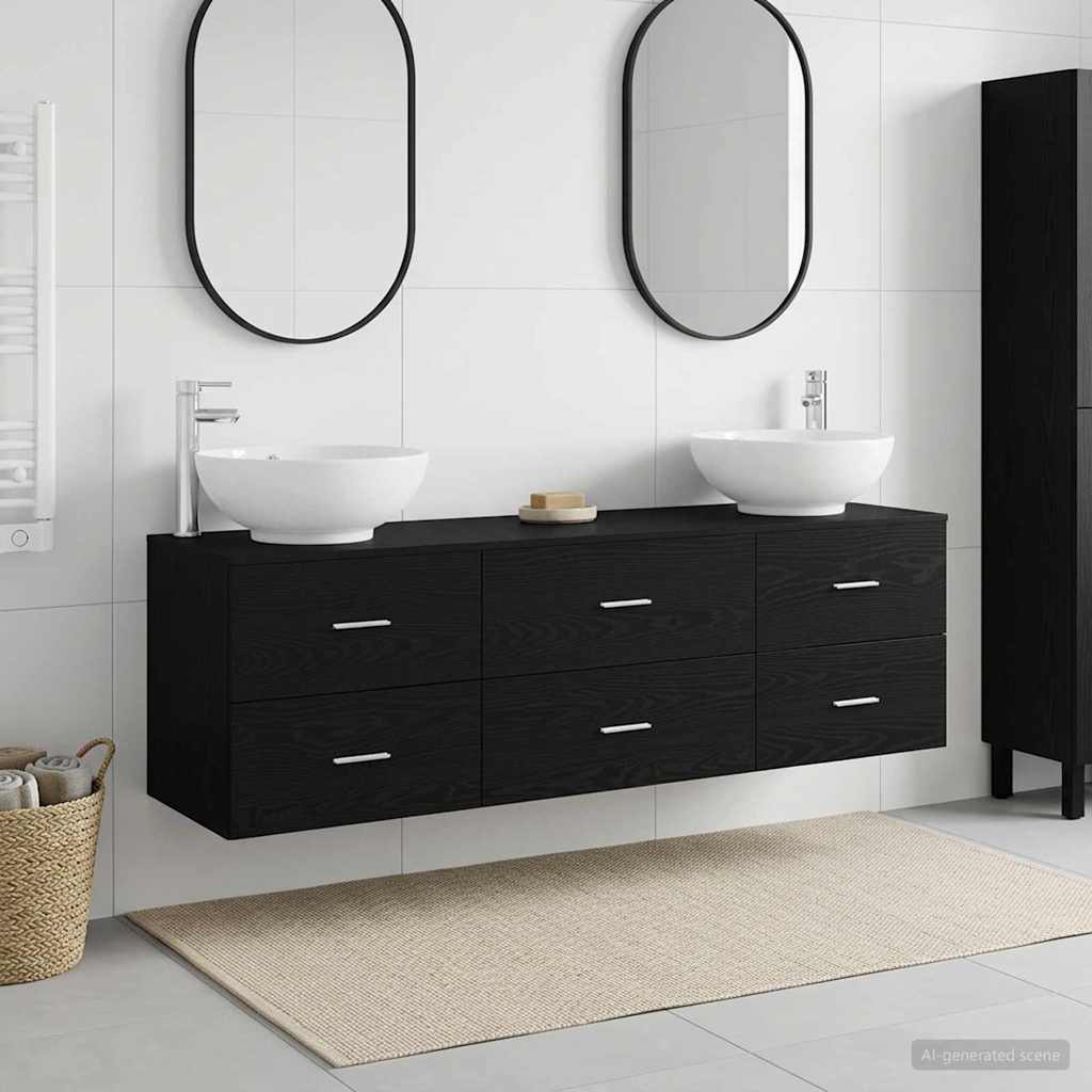 Baderomsinnredningssett 3 stk. Svart 49,5 x 44,5 x 65 cm