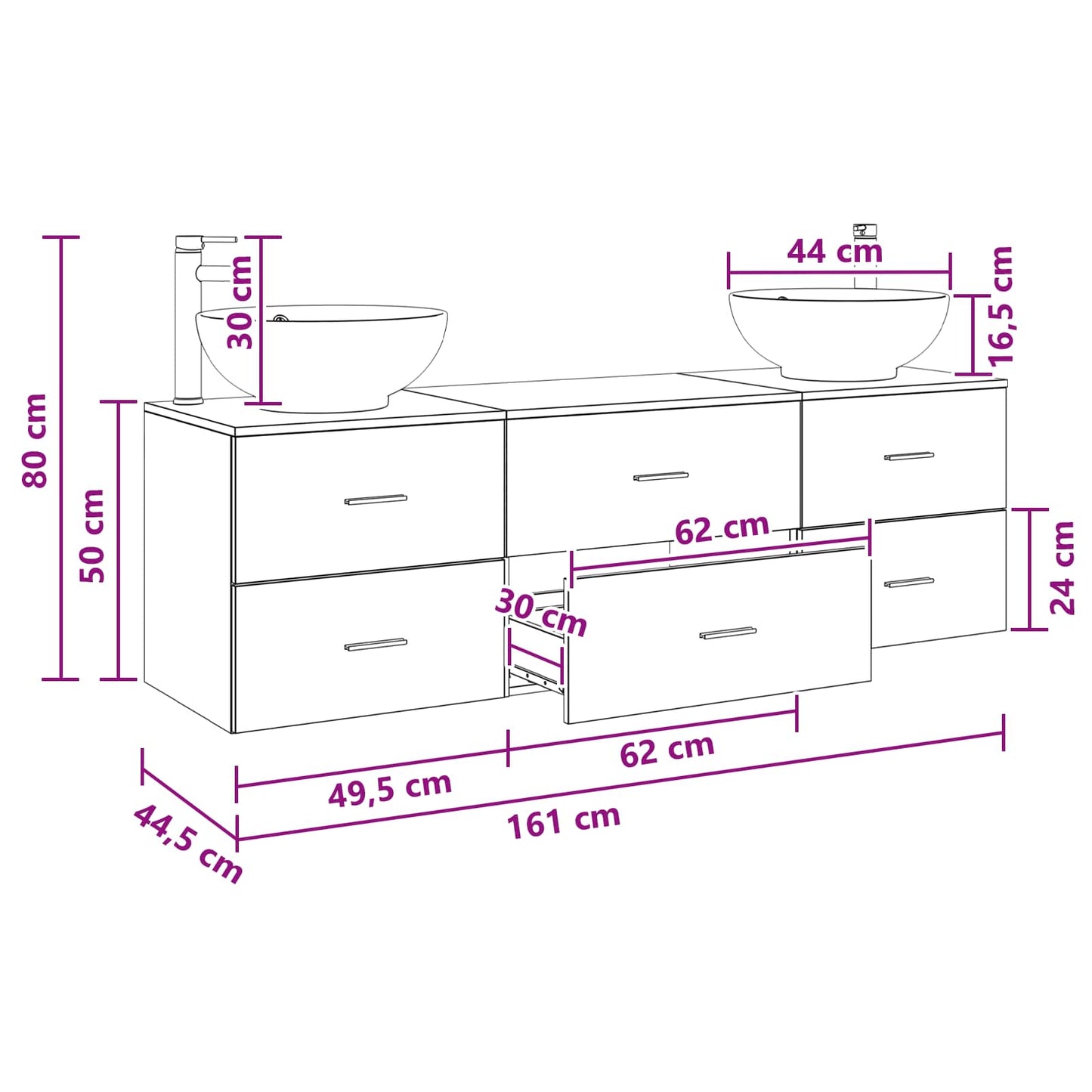 Baderomsinnredningssett 3 stk. Svart 49,5 x 44,5 x 65 cm