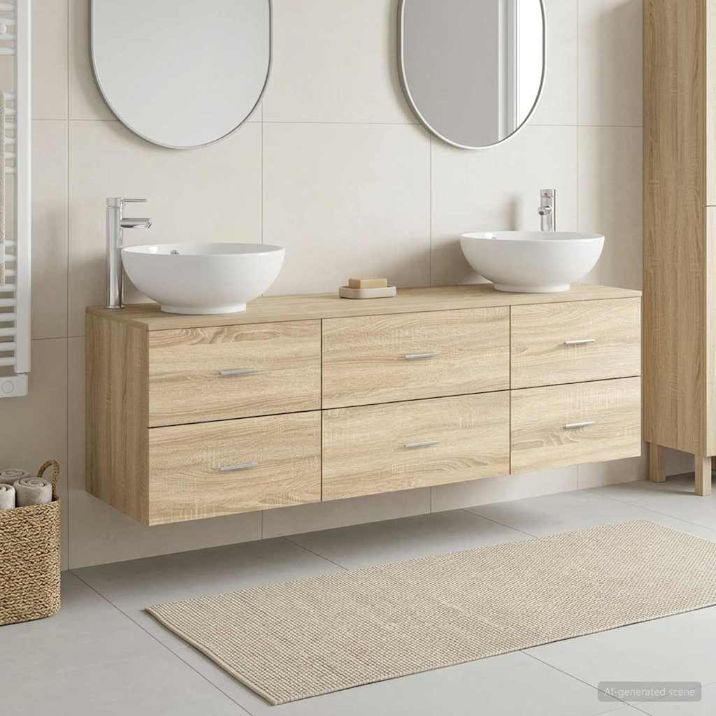 Baderomsinnredningssett 3 stk. Sonoma eik 49,5 x 44,5 x 65 cm