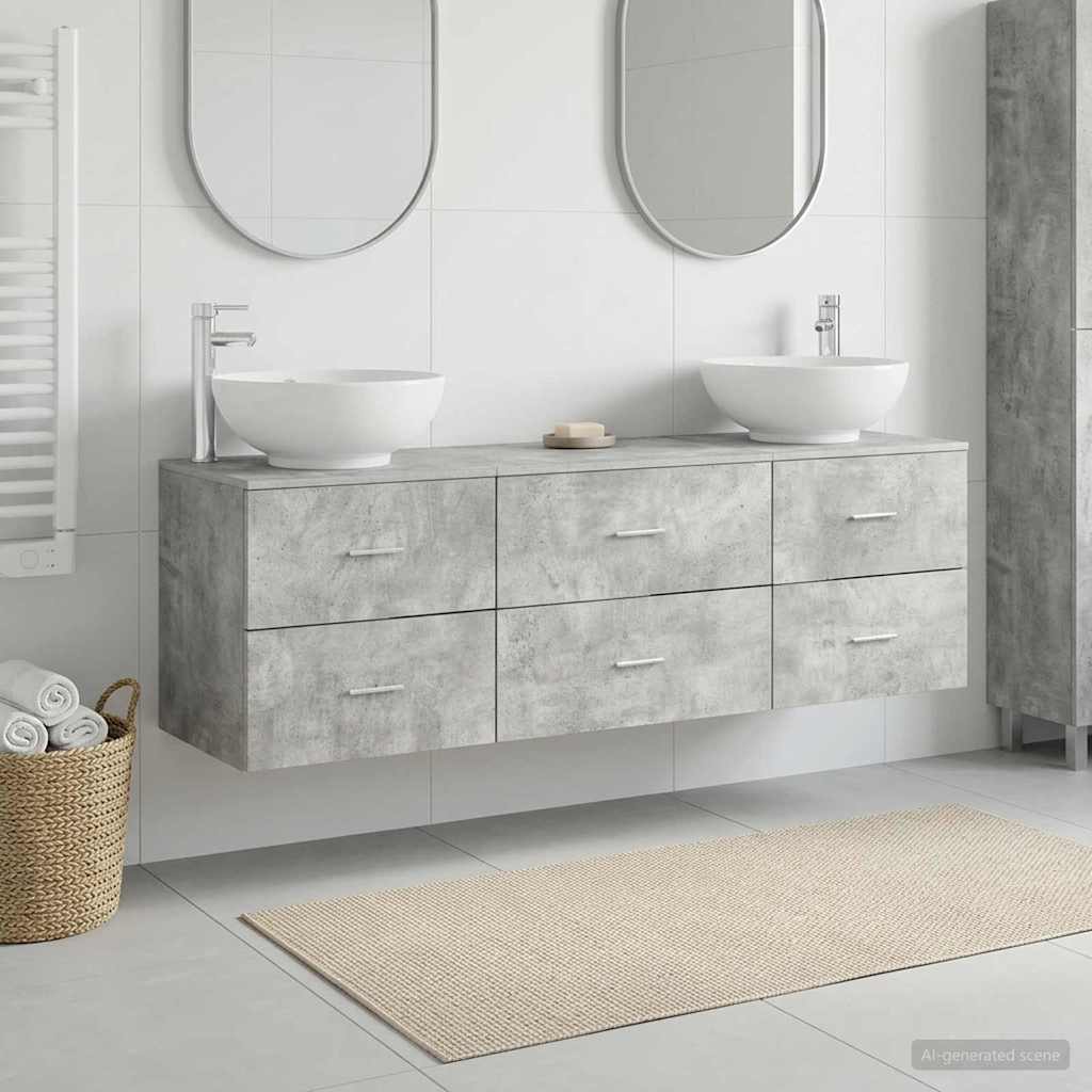 Baderomsinnredningssett 3 stk. Betonggrå 49,5 x 44,5 x 65 cm