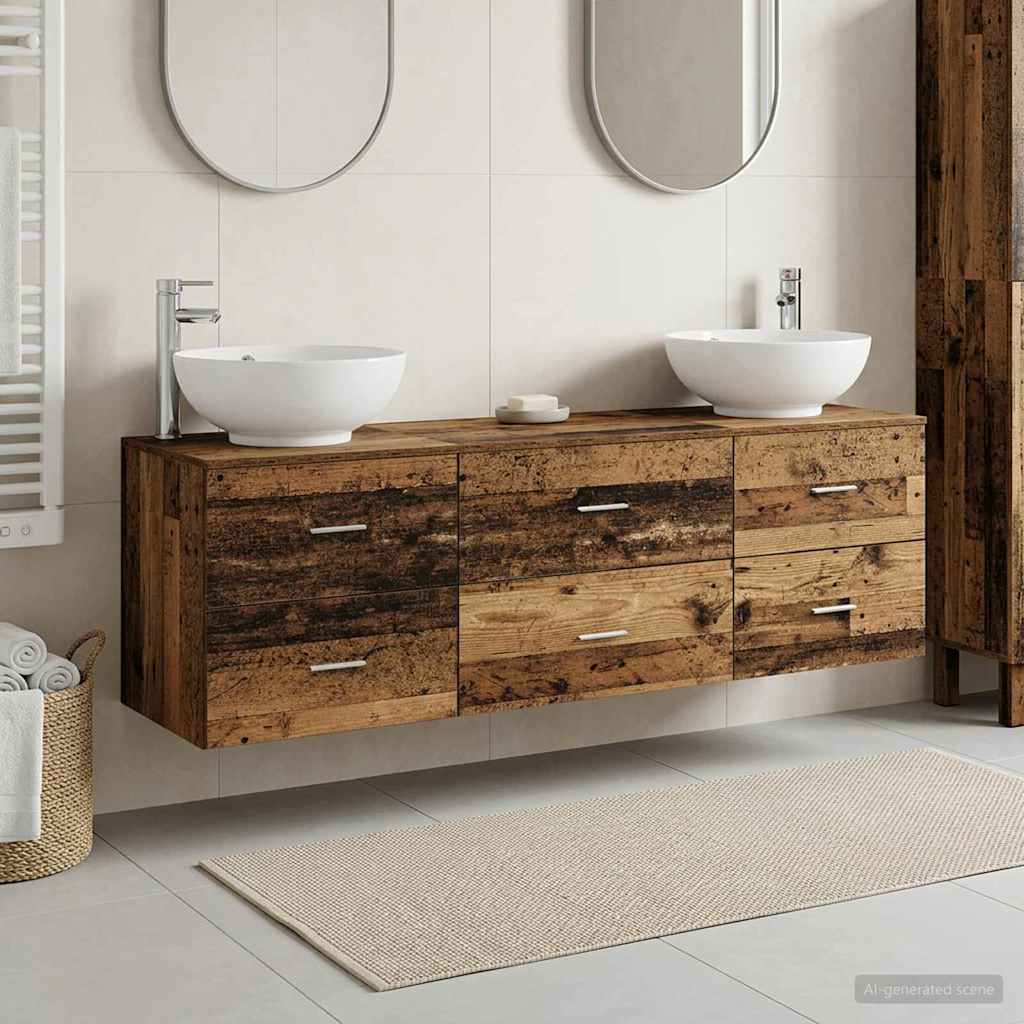 Baderomsinnredningssett 3 stk. Gammelt tre 49,5 x 44,5 x 65 cm