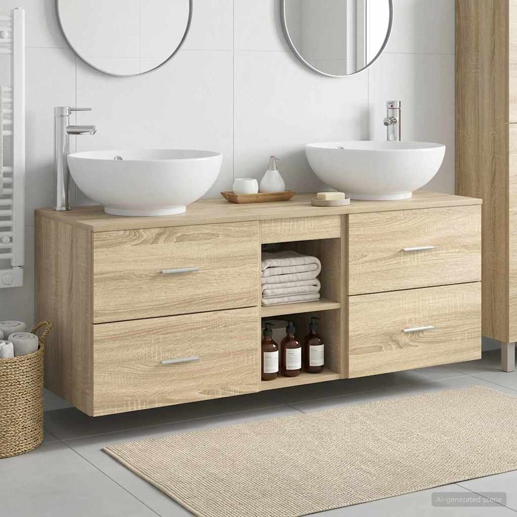 Baderomsinnredningssett 3 stk. Sonoma eik 49,5 x 44,5 x 65 cm
