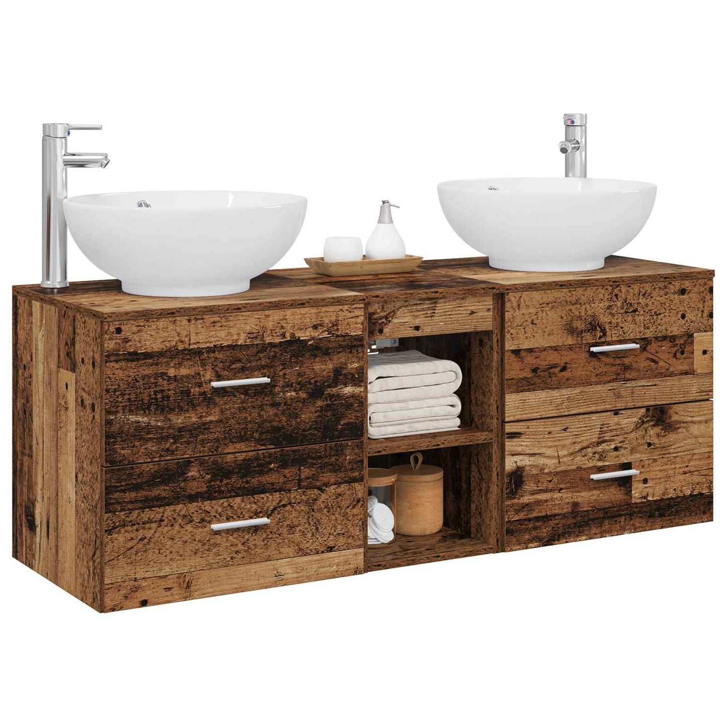 Baderomsinnredningssett 3 stk. Gammelt tre 49,5 x 44,5 x 65 cm