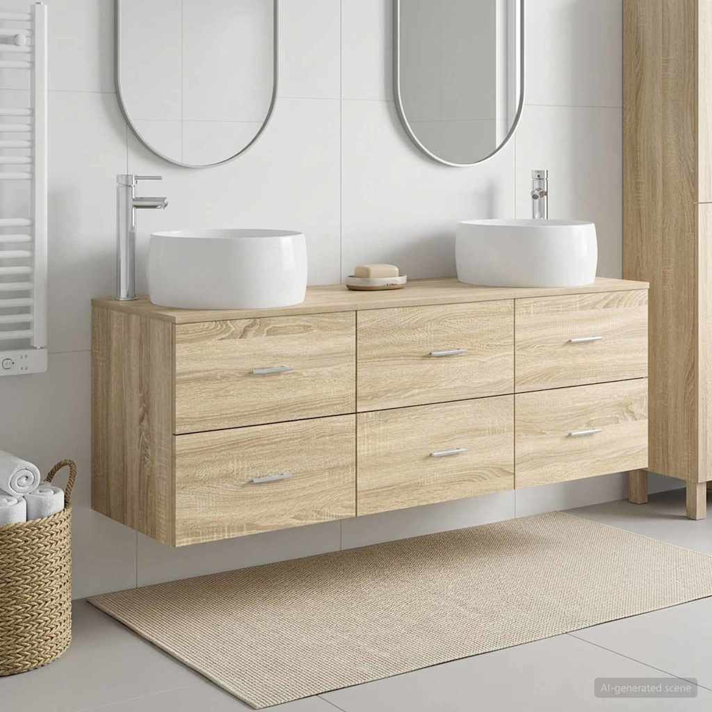 Baderomsinnredningssett 3 stk. Sonoma eik 49,5 x 44,5 x 66 cm