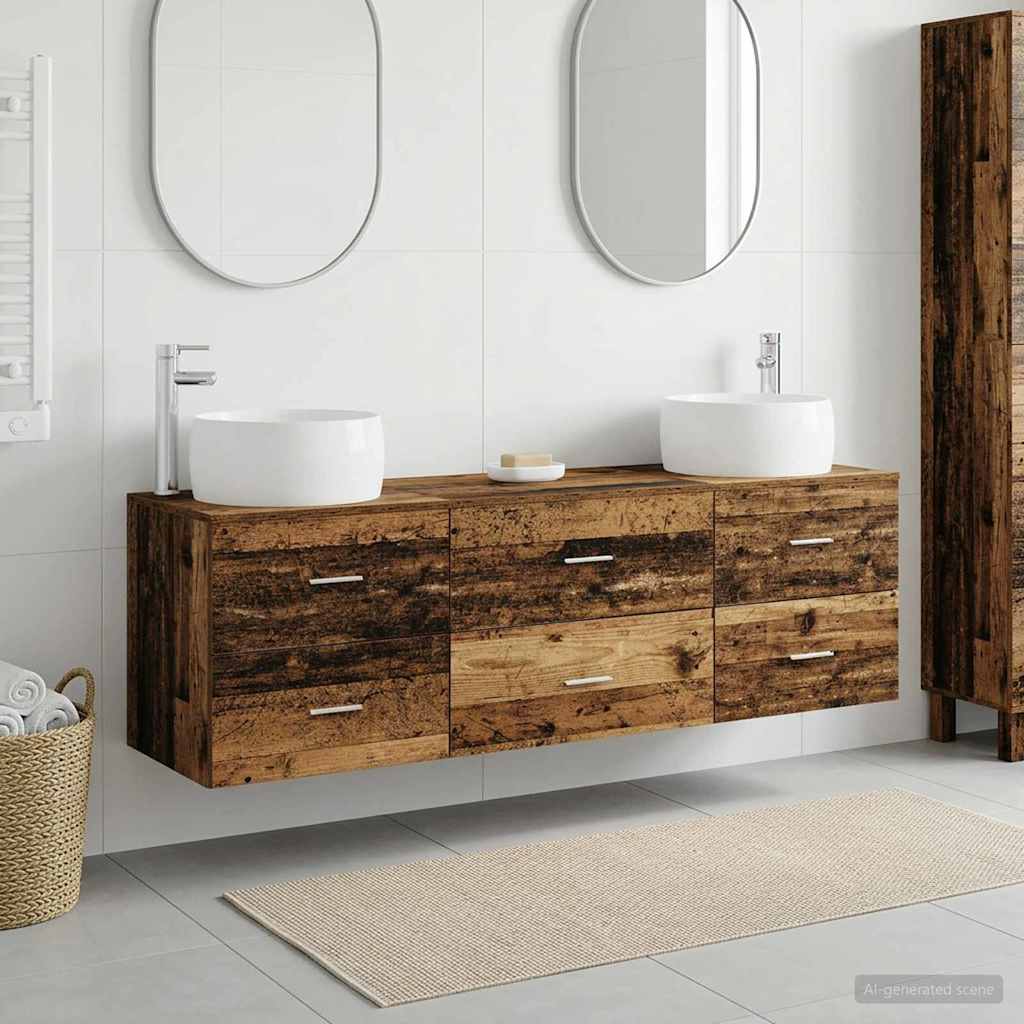 Baderomsinnredningssett 3 stk. Gammelt tre 49,5 x 44,5 x 66 cm
