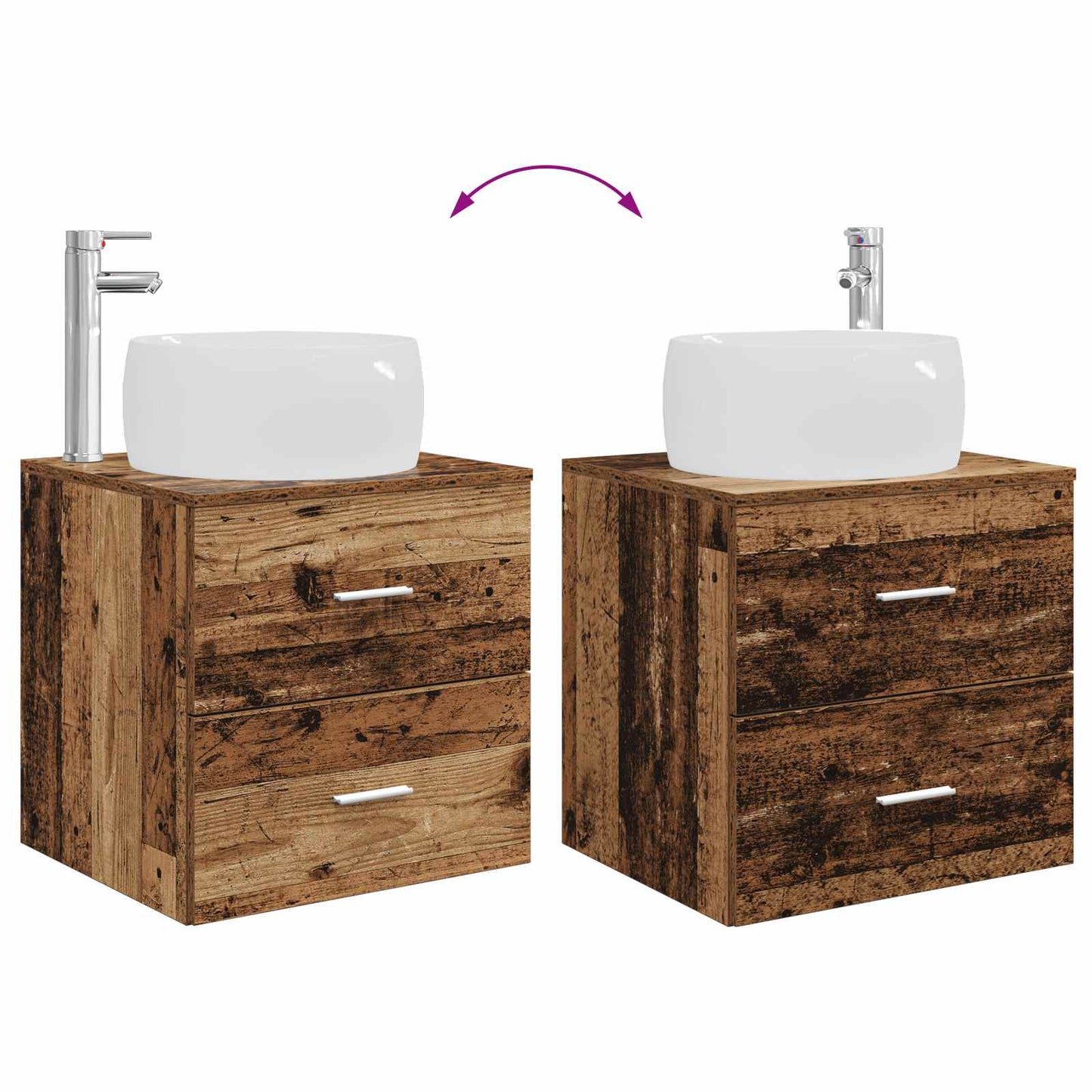 Baderomsinnredningssett 3 stk. Gammelt tre 49,5 x 44,5 x 66 cm