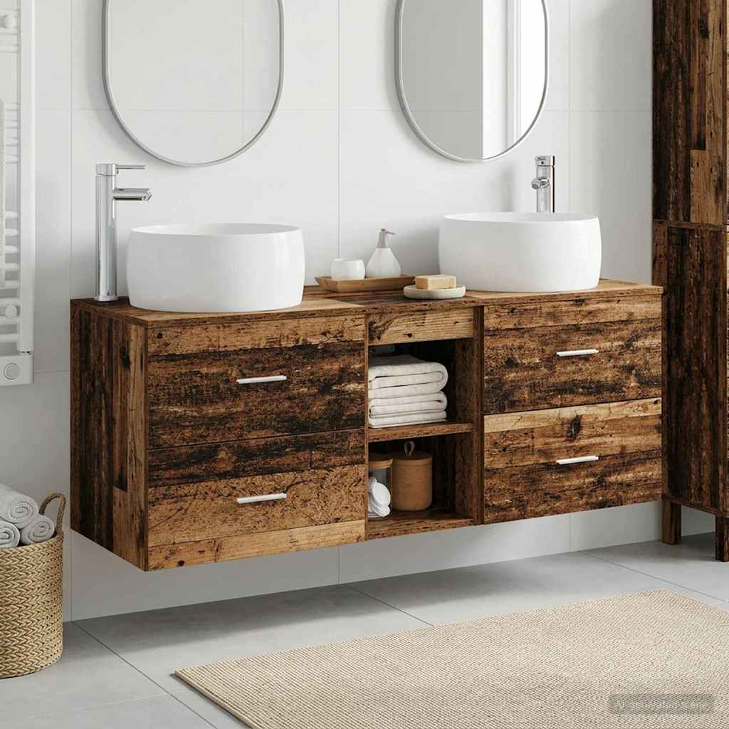 Baderomsinnredningssett 3 stk. Gammelt tre 49,5 x 44,5 x 66 cm
