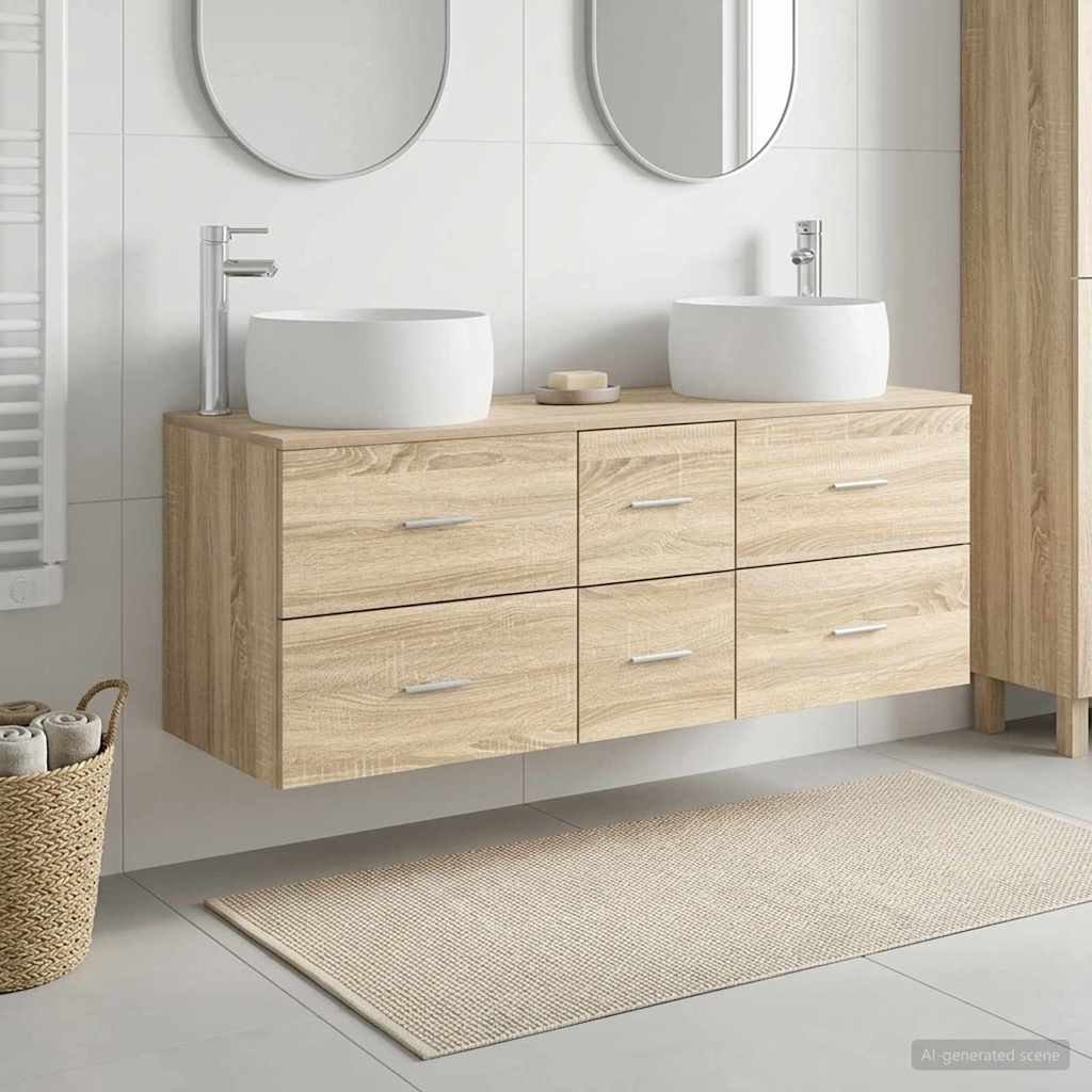 Baderomsinnredningssett 3 stk. Sonoma eik 49,5 x 44,5 x 66 cm