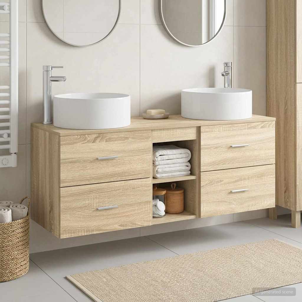 Baderomsinnredningssett 3 stk. Sonoma eik 49,5 x 44,5 x 65,5 cm