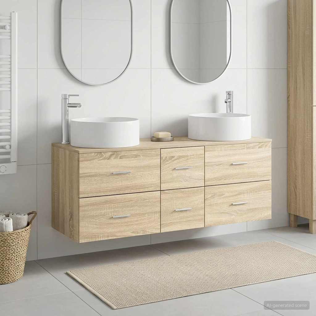 Baderomsinnredningssett 3 stk. Sonoma eik 49,5 x 44,5 x 65,5 cm