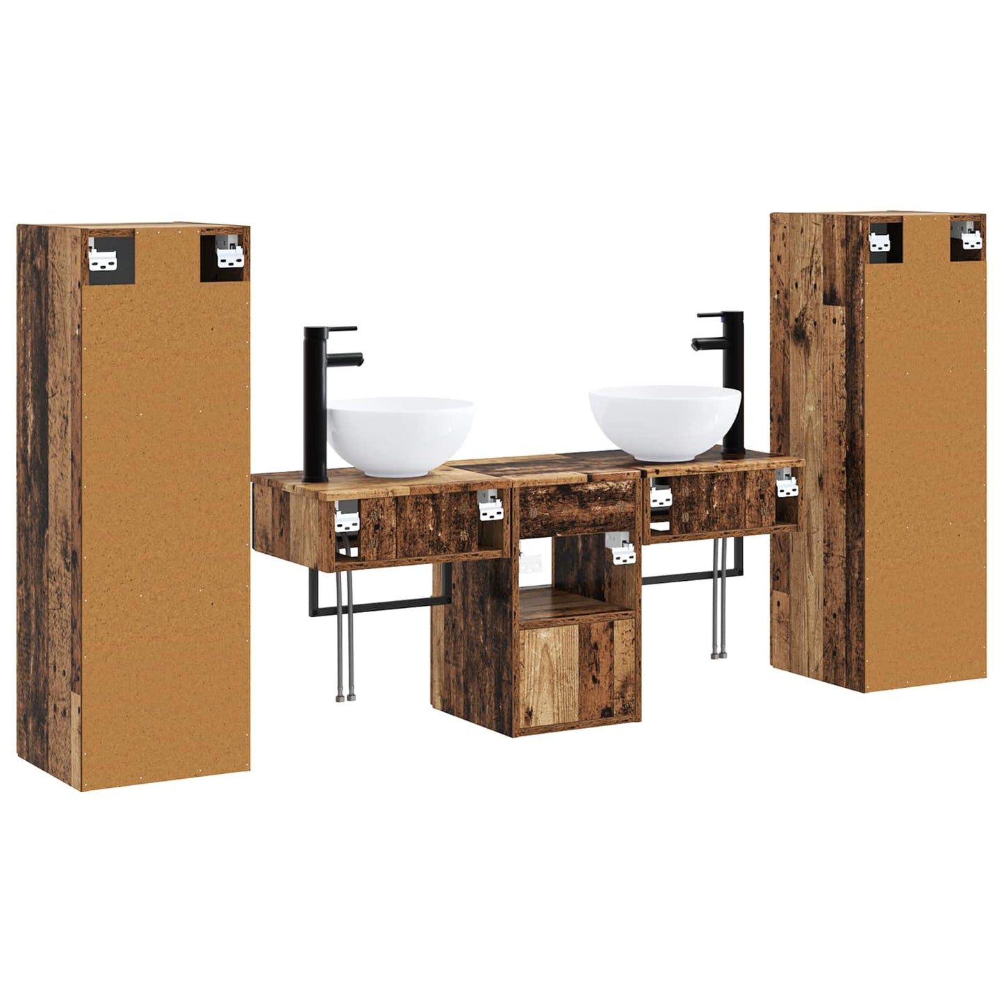 Baderomsinnredningssett 5 stk. Gammelt tre 33 x 34,5 x 100 cm