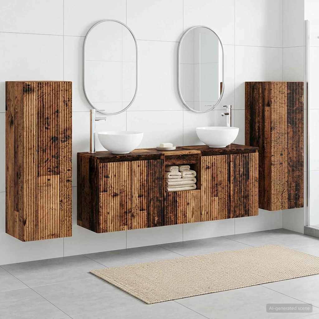 Baderomsinnredningssett 5 stk. Gammelt tre 33 x 34,5 x 100 cm