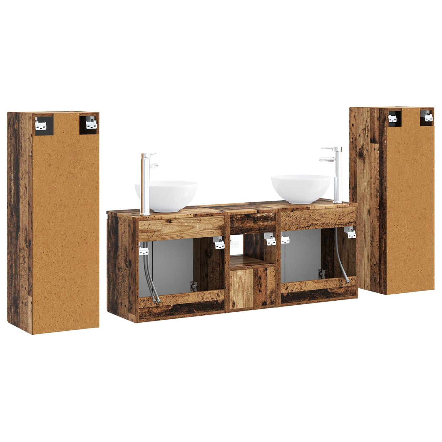 Baderomsinnredningssett 5 stk. Gammelt tre 33 x 34,5 x 100 cm