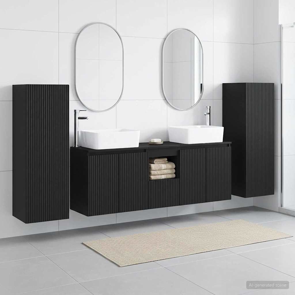 Baderomsinnredningssett 5 stk. Svart 33 x 34,5 x 100 cm