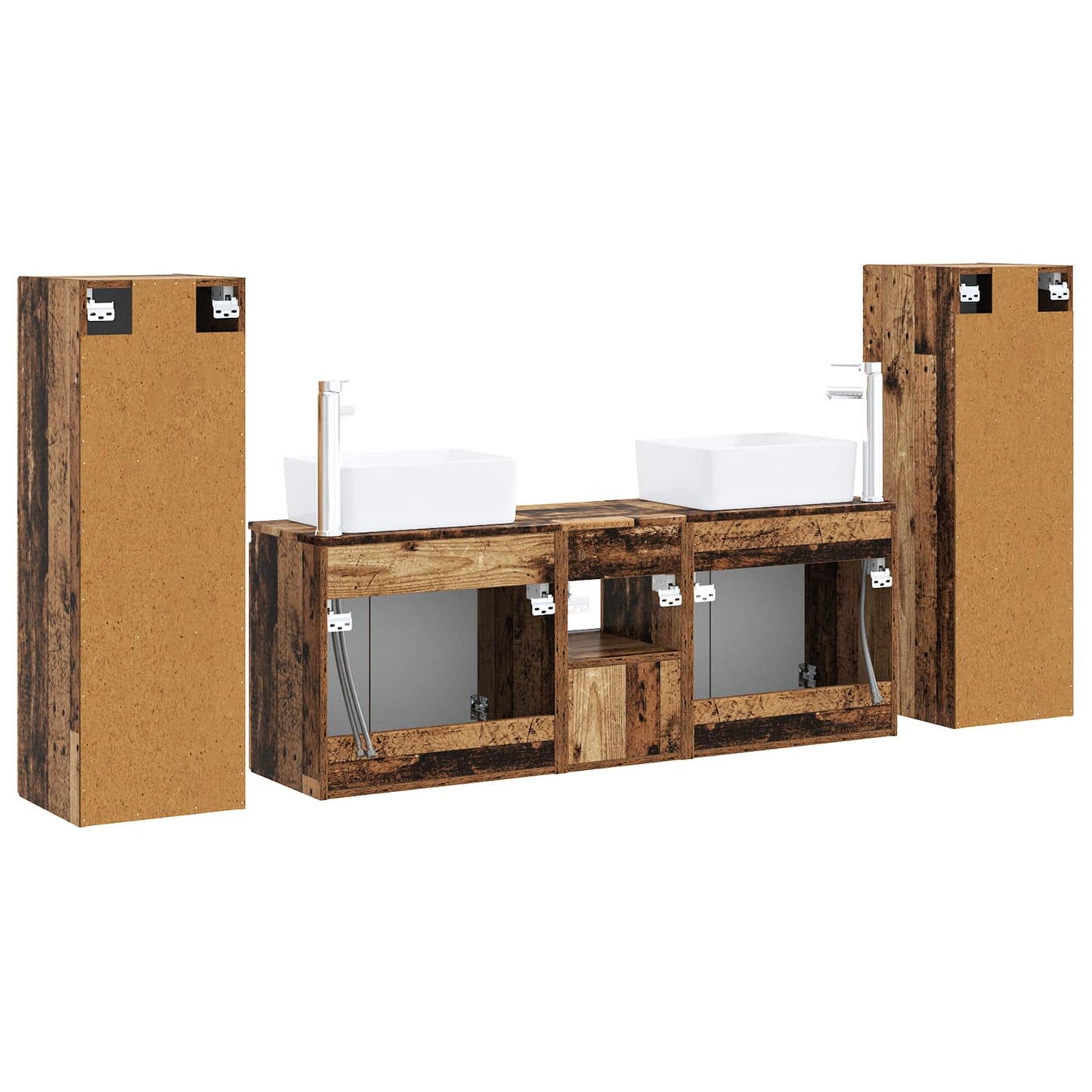 Baderomsinnredningssett 5 stk. Gammelt tre 33 x 34,5 x 100 cm