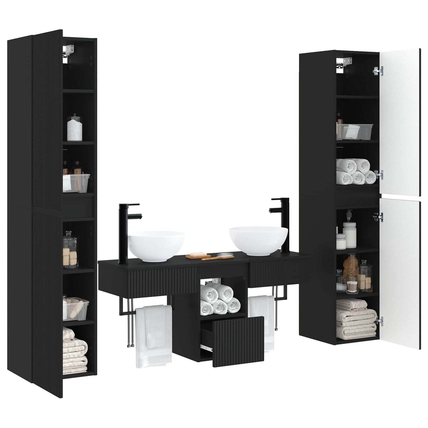 Baderomsinnredningssett 5 stk. Svart 33 x 34,5 x 160 cm