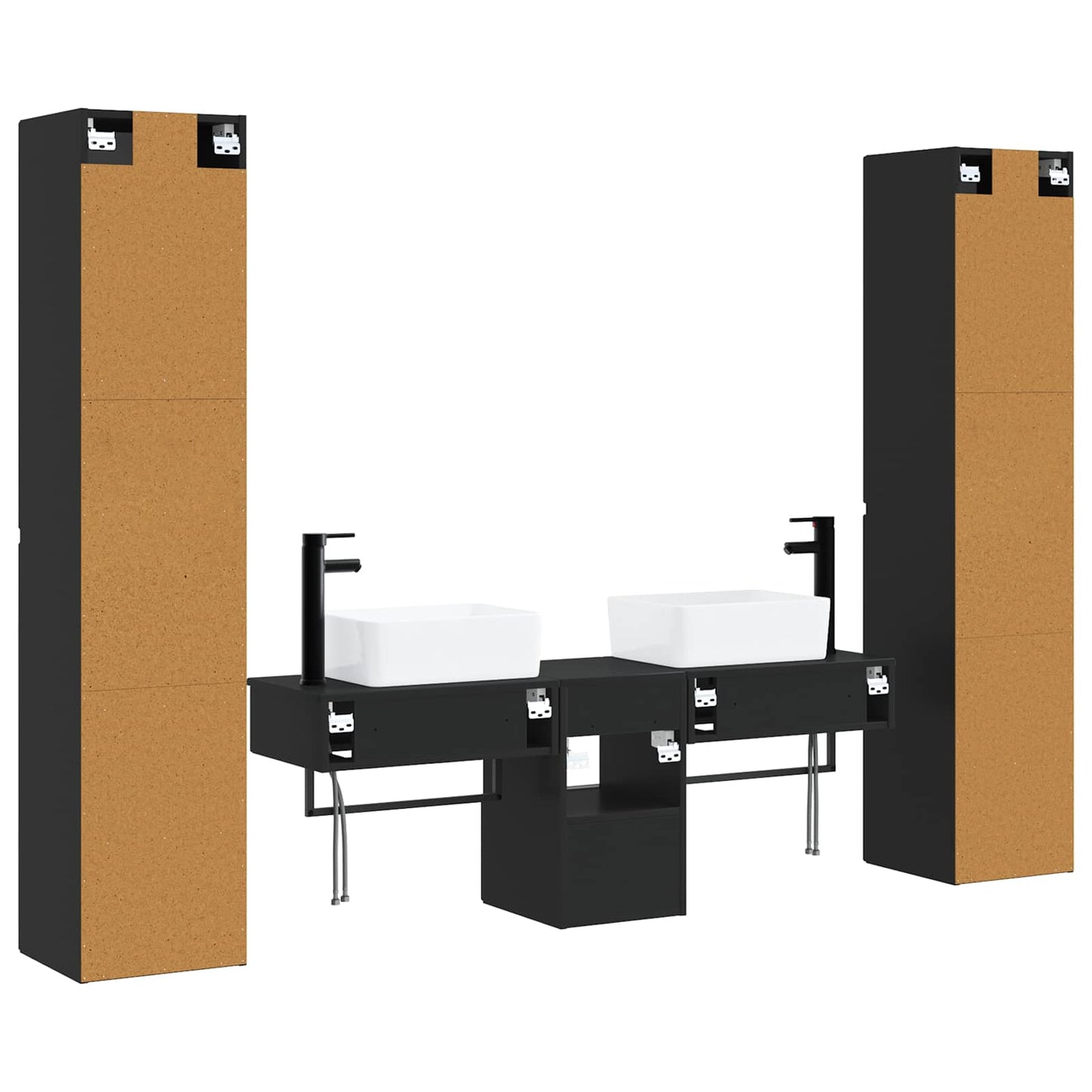 Baderomsinnredningssett 5 stk. Svart 33 x 34,5 x 160 cm