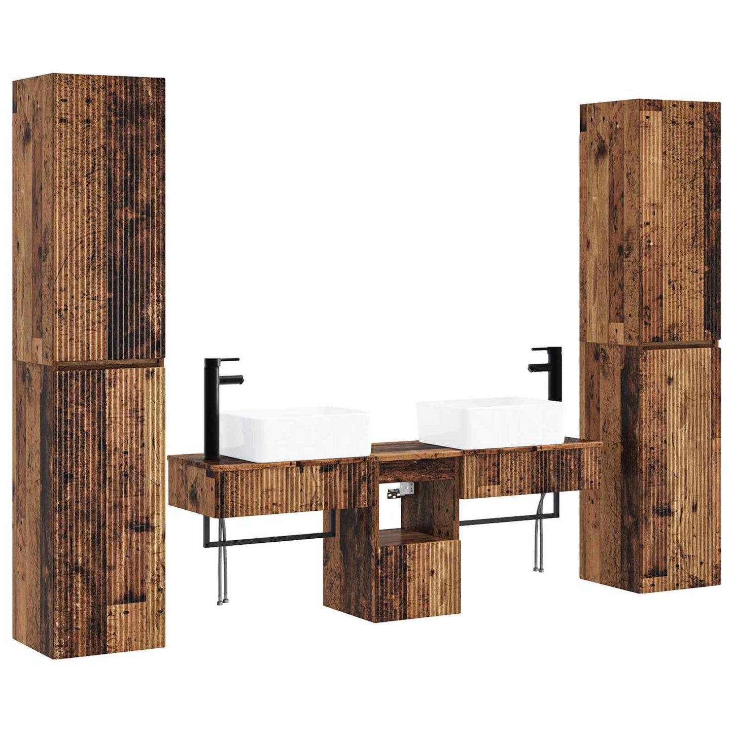Baderomsinnredningssett 5 stk. Gammelt tre 33 x 34,5 x 160 cm