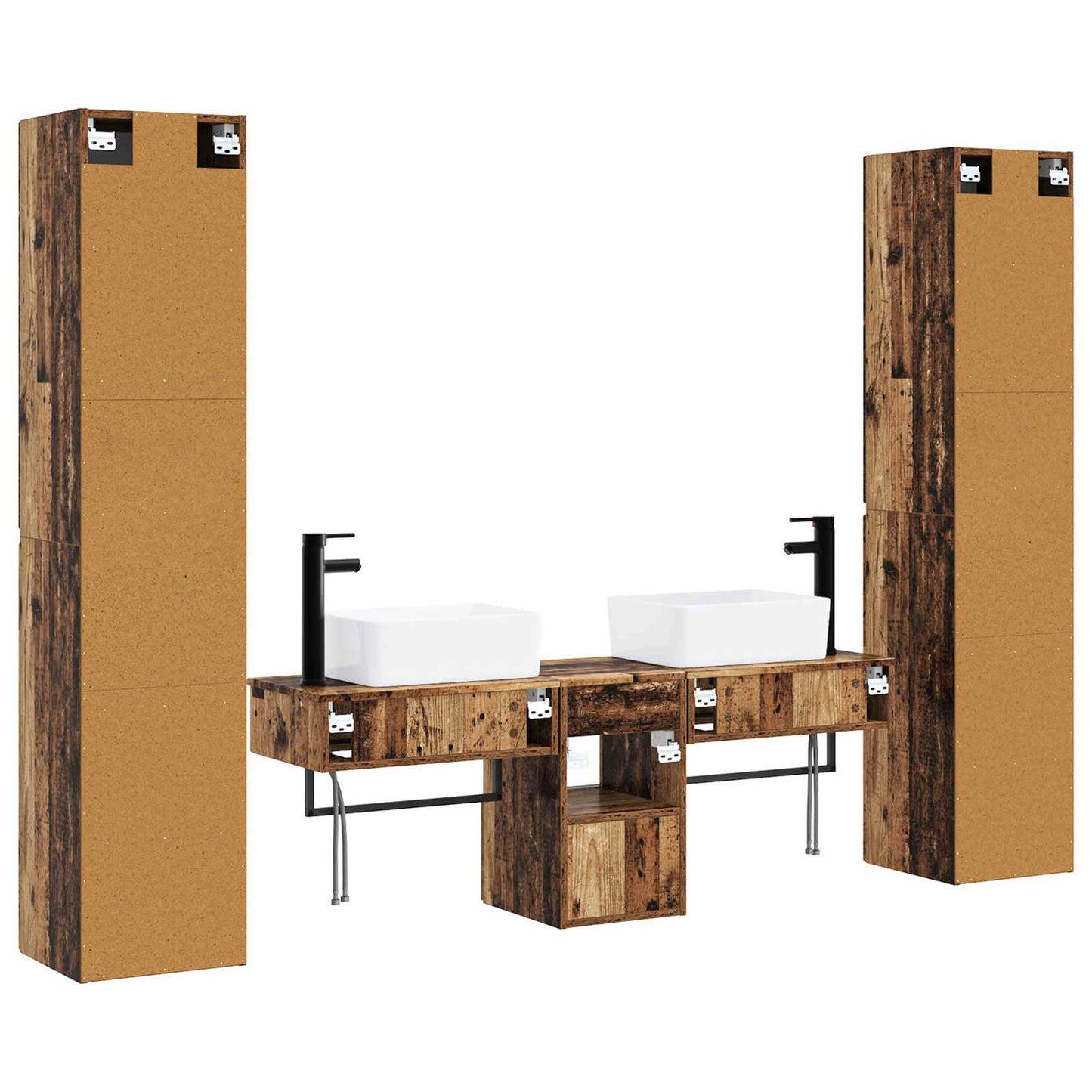 Baderomsinnredningssett 5 stk. Gammelt tre 33 x 34,5 x 160 cm