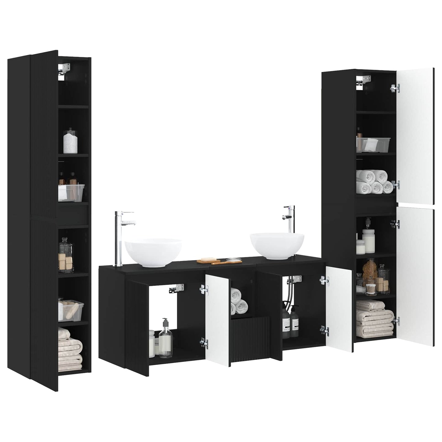 Baderomsinnredningssett 5 stk. Svart 33 x 34,5 x 160 cm