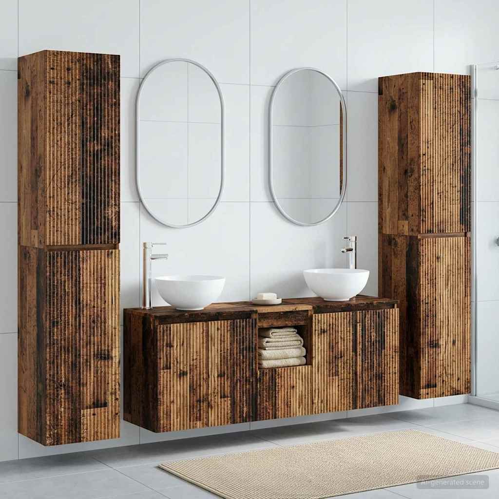 Baderomsinnredningssett 5 stk. Gammelt tre 33 x 34,5 x 160 cm