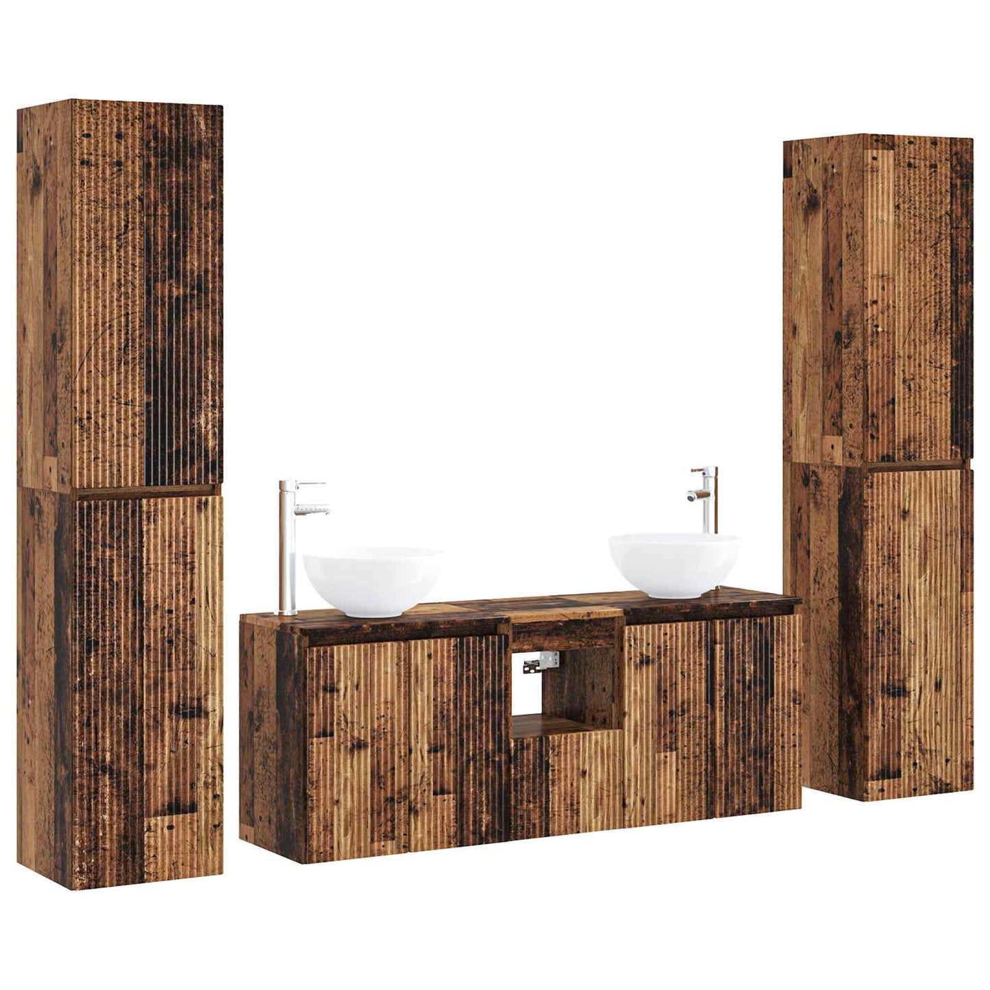 Baderomsinnredningssett 5 stk. Gammelt tre 33 x 34,5 x 160 cm