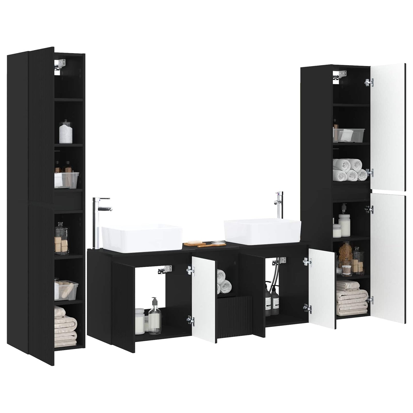 Baderomsinnredningssett 5 stk. Svart 33 x 34,5 x 160 cm