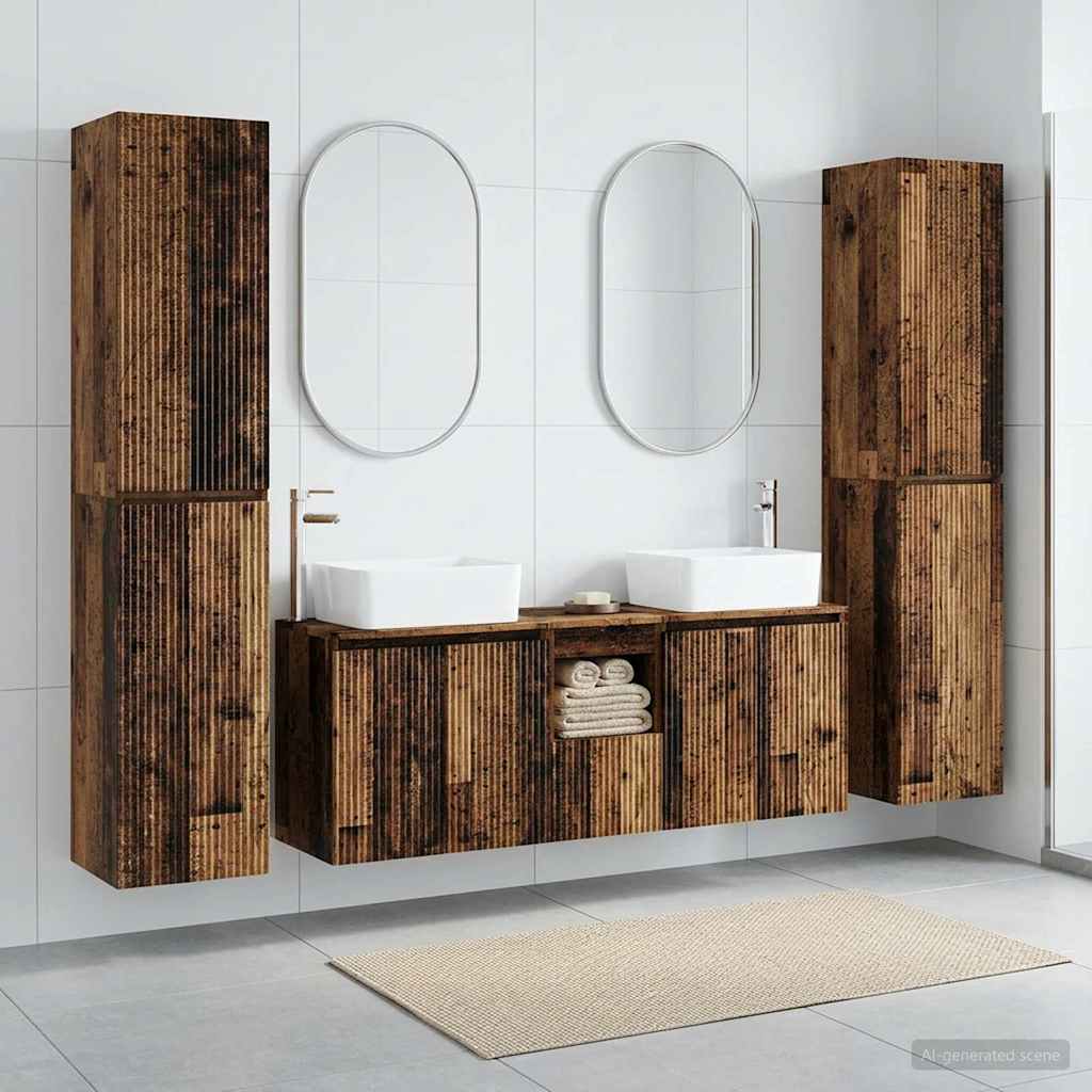 Baderomsinnredningssett 5 stk. Gammelt tre 33 x 34,5 x 160 cm