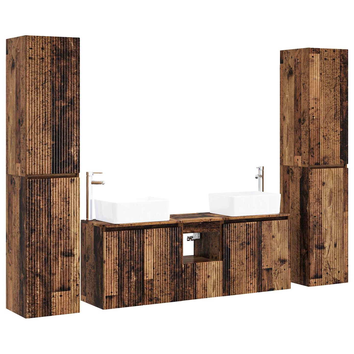 Baderomsinnredningssett 5 stk. Gammelt tre 33 x 34,5 x 160 cm
