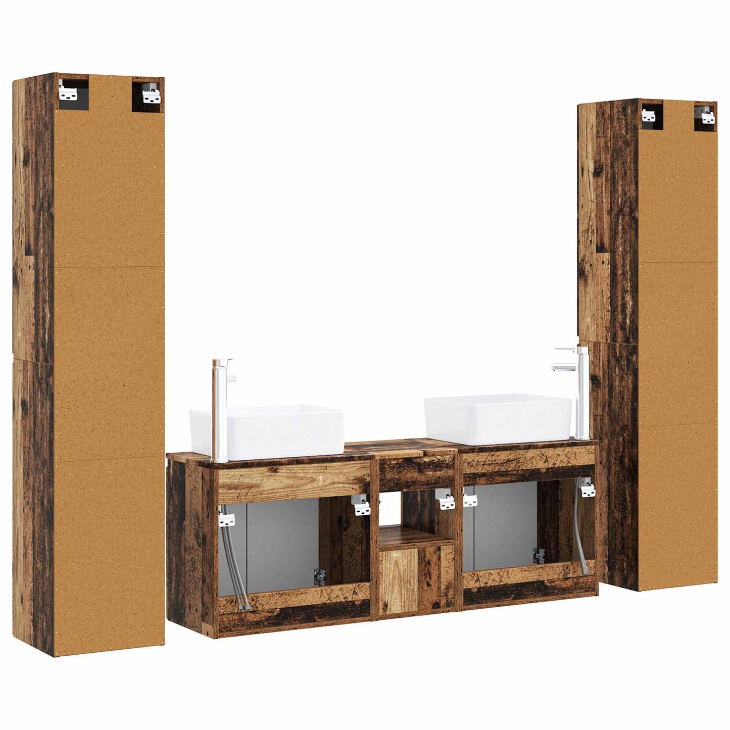 Baderomsinnredningssett 5 stk. Gammelt tre 33 x 34,5 x 160 cm
