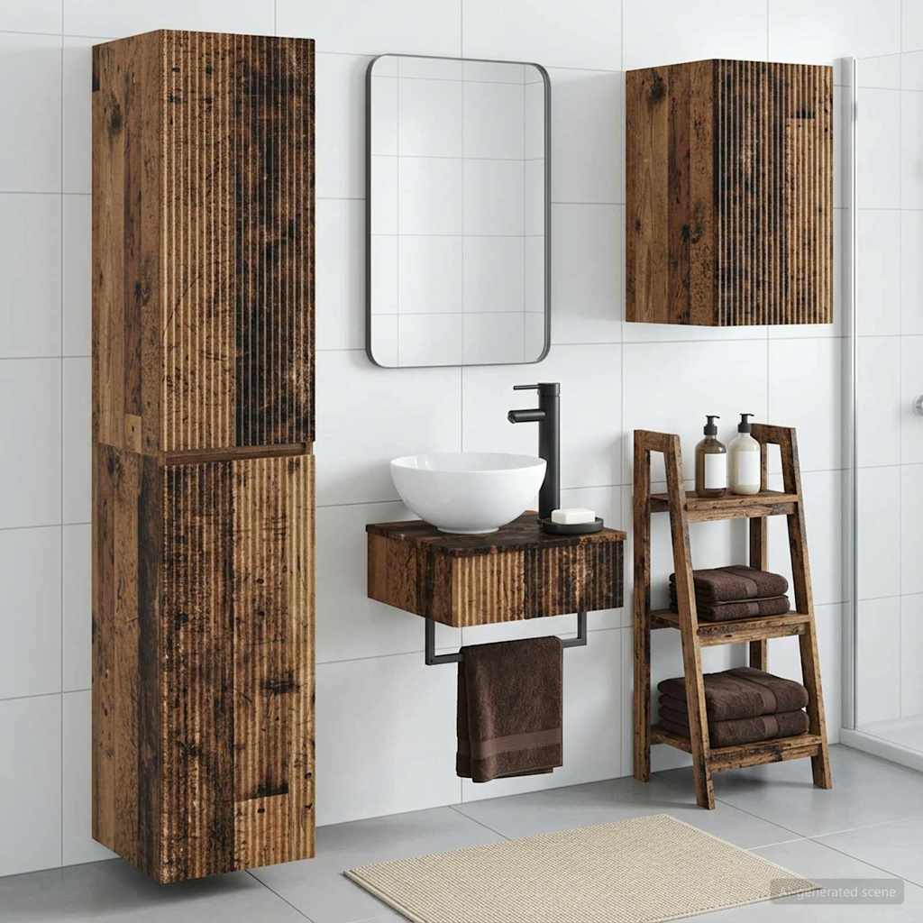 Baderomsinnredningssett 3 stk. Gammelt tre 33 x 34,5 x 160 cm