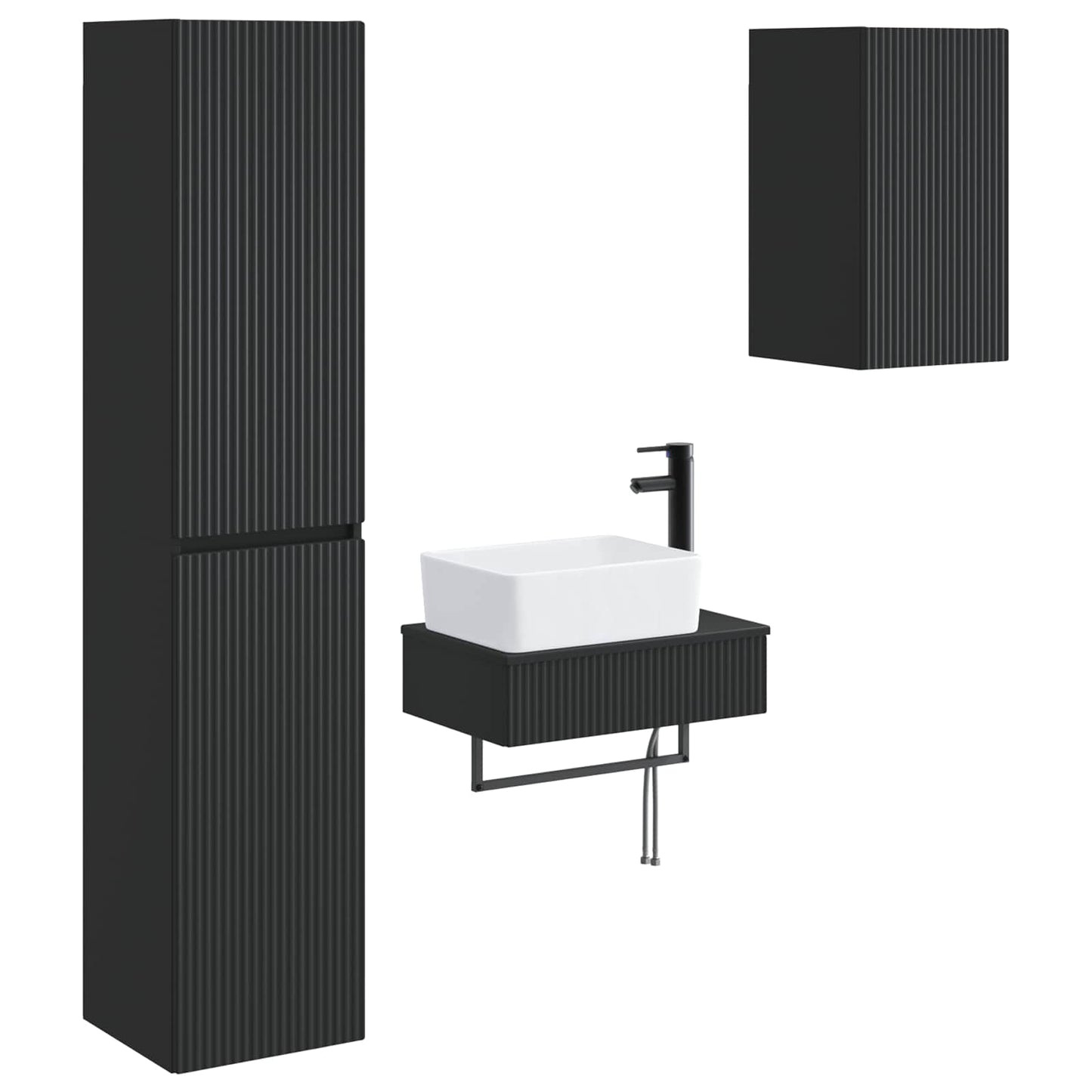 Baderomsinnredningssett 3 stk. Svart 33 x 34,5 x 160 cm