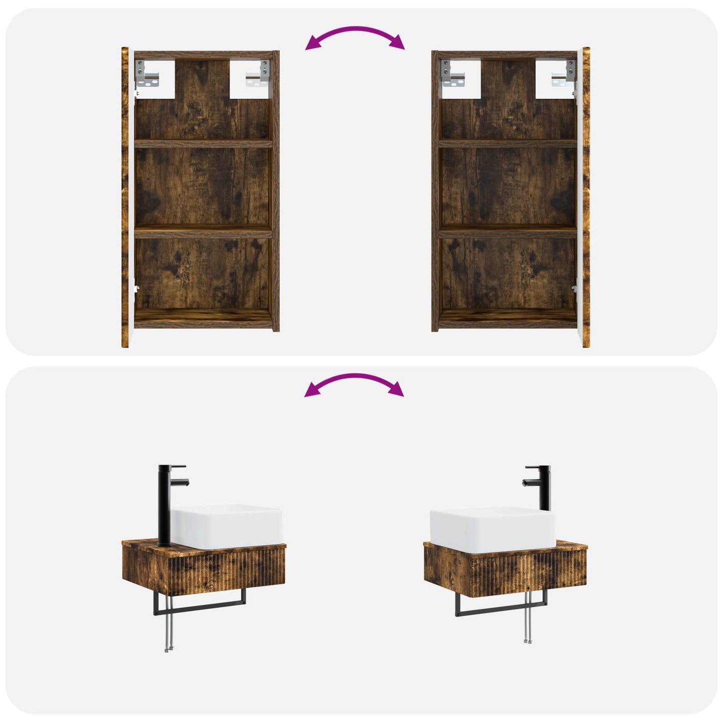 Baderomsinnredningssett 3 stk. Røkt Eik 33 x 34,5 x 160 cm