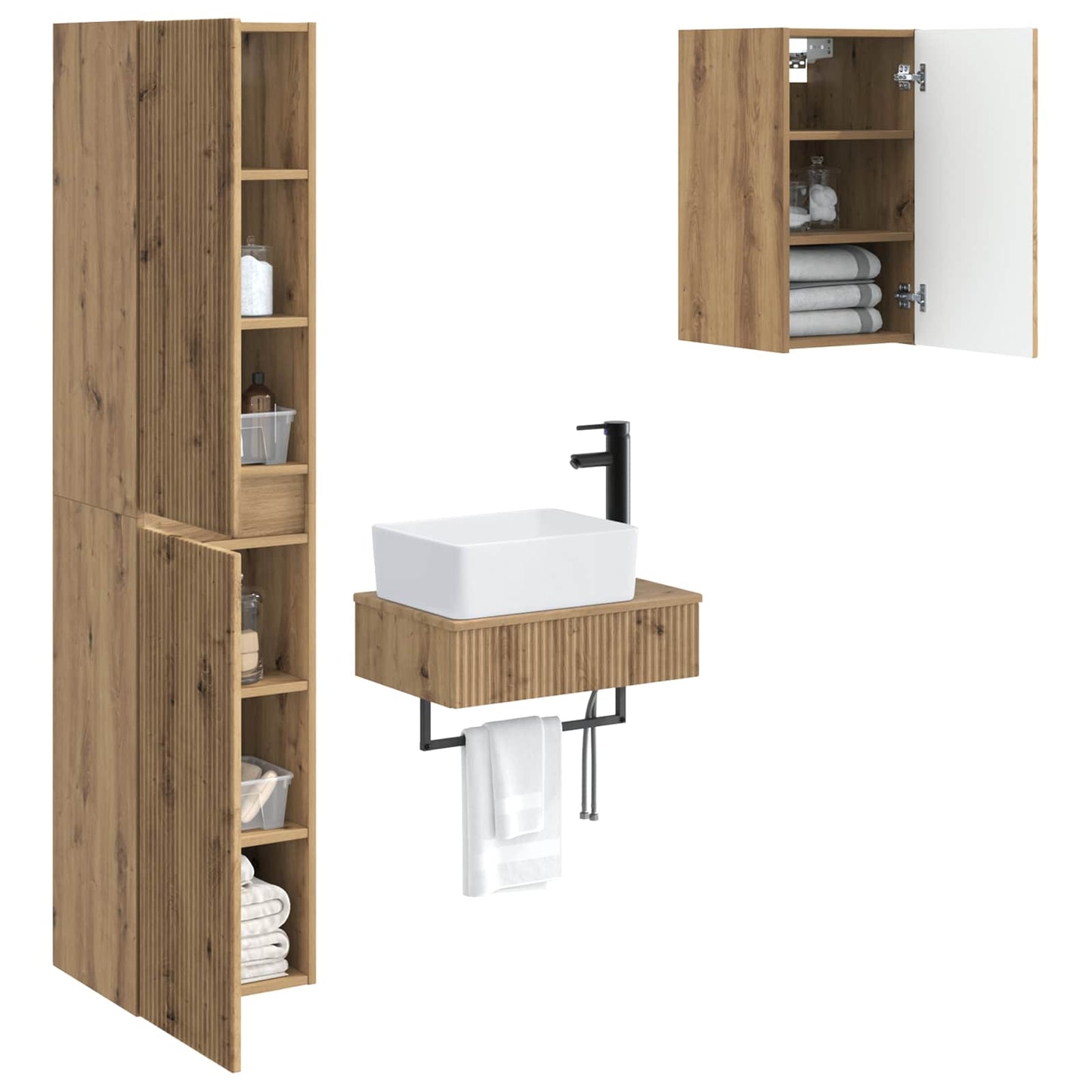 Baderomsinnredningssett 3 stk. Artisan eik 33 x 34,5 x 160 cm