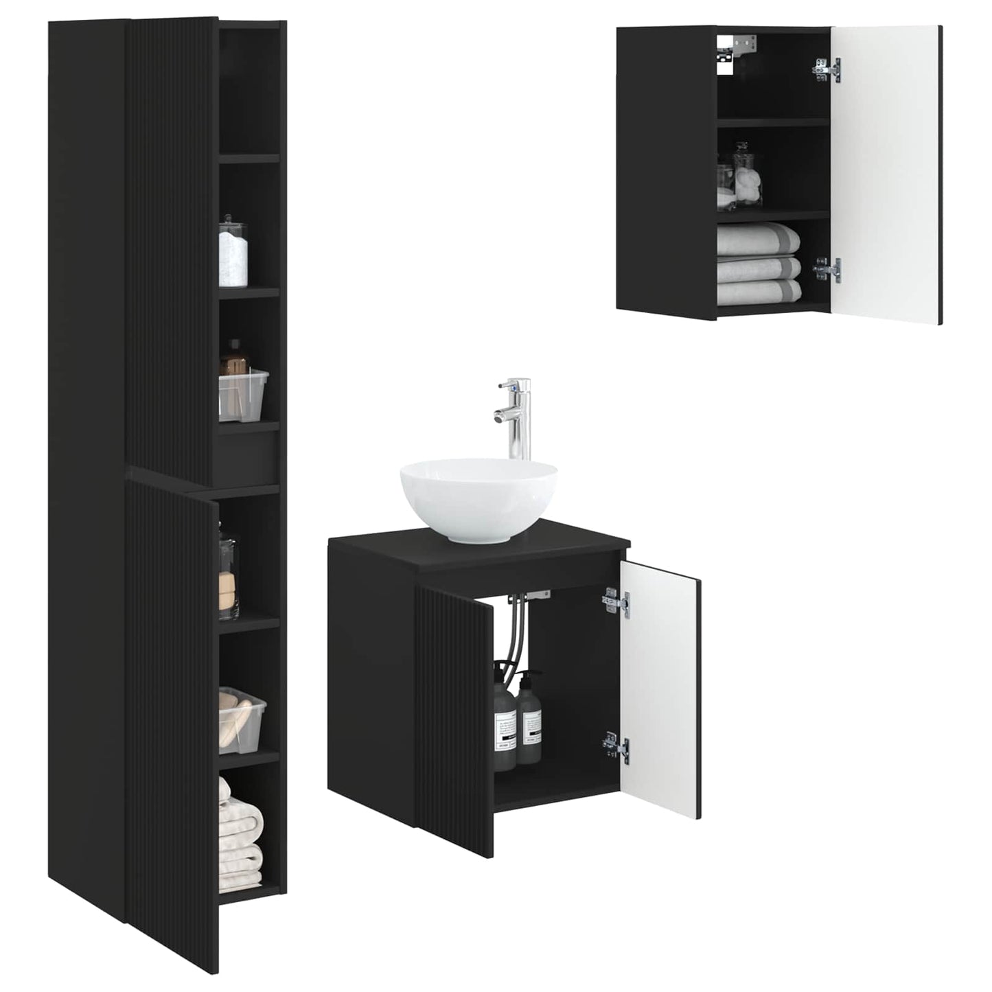 Baderomsinnredningssett 3 stk. Svart 33 x 34,5 x 160 cm
