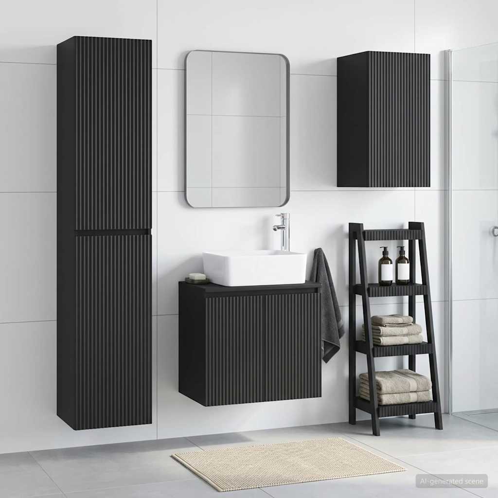 Baderomsinnredningssett 3 stk. Svart 33 x 34,5 x 160 cm