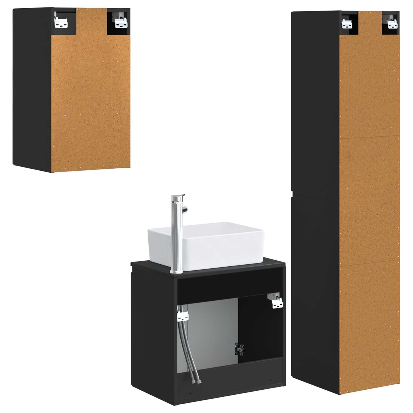 Baderomsinnredningssett 3 stk. Svart 33 x 34,5 x 160 cm