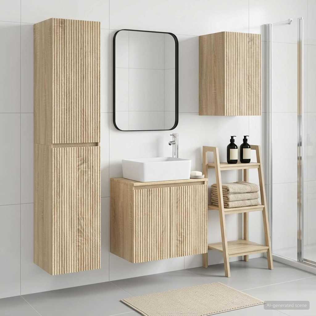 Baderomsinnredningssett 3 stk. Sonoma eik 33 x 34,5 x 160 cm