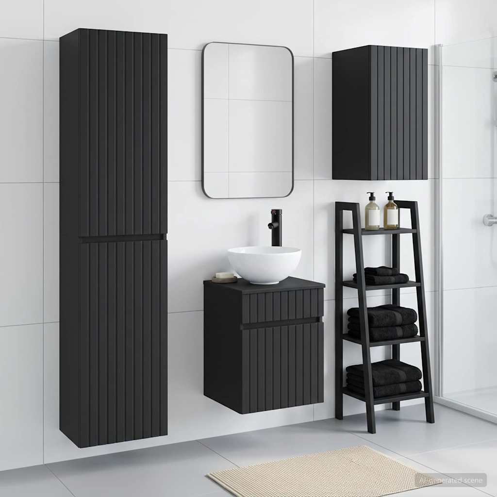 Baderomsinnredningssett 3 stk. Svart 33 x 34,5 x 160 cm