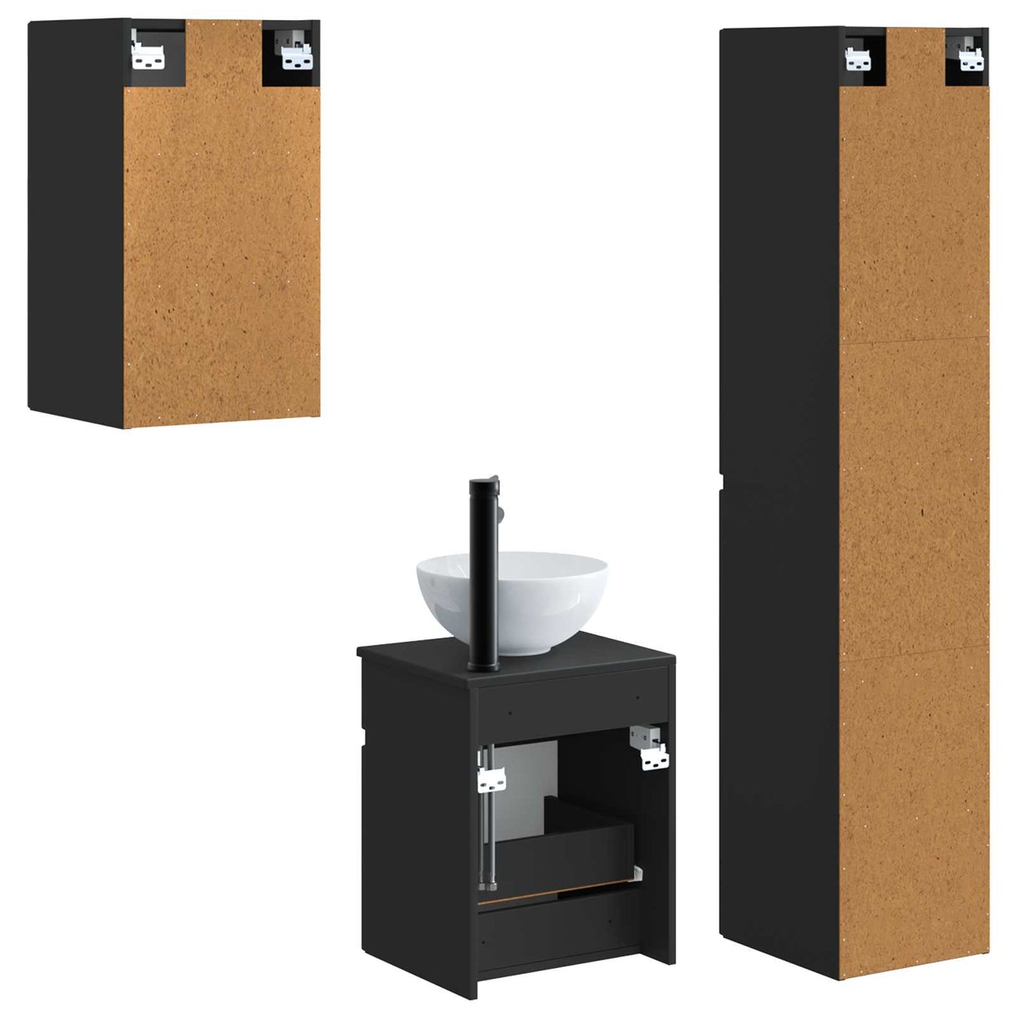 Baderomsinnredningssett 3 stk. Svart 33 x 34,5 x 160 cm