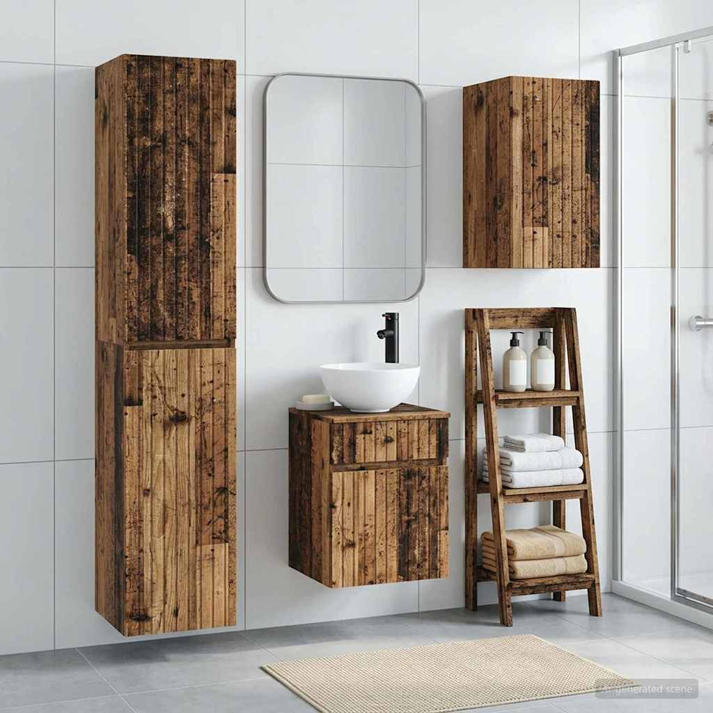 Baderomsinnredningssett 3 stk. Gammelt tre 33 x 34,5 x 160 cm