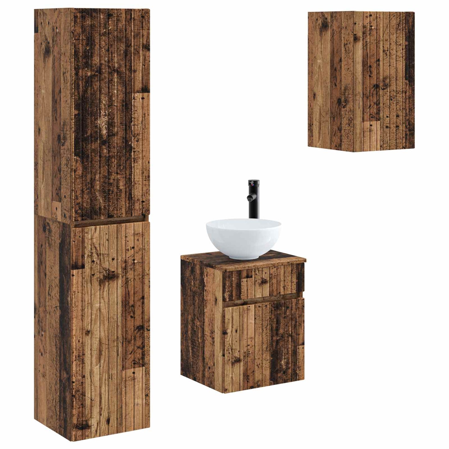 Baderomsinnredningssett 3 stk. Gammelt tre 33 x 34,5 x 160 cm