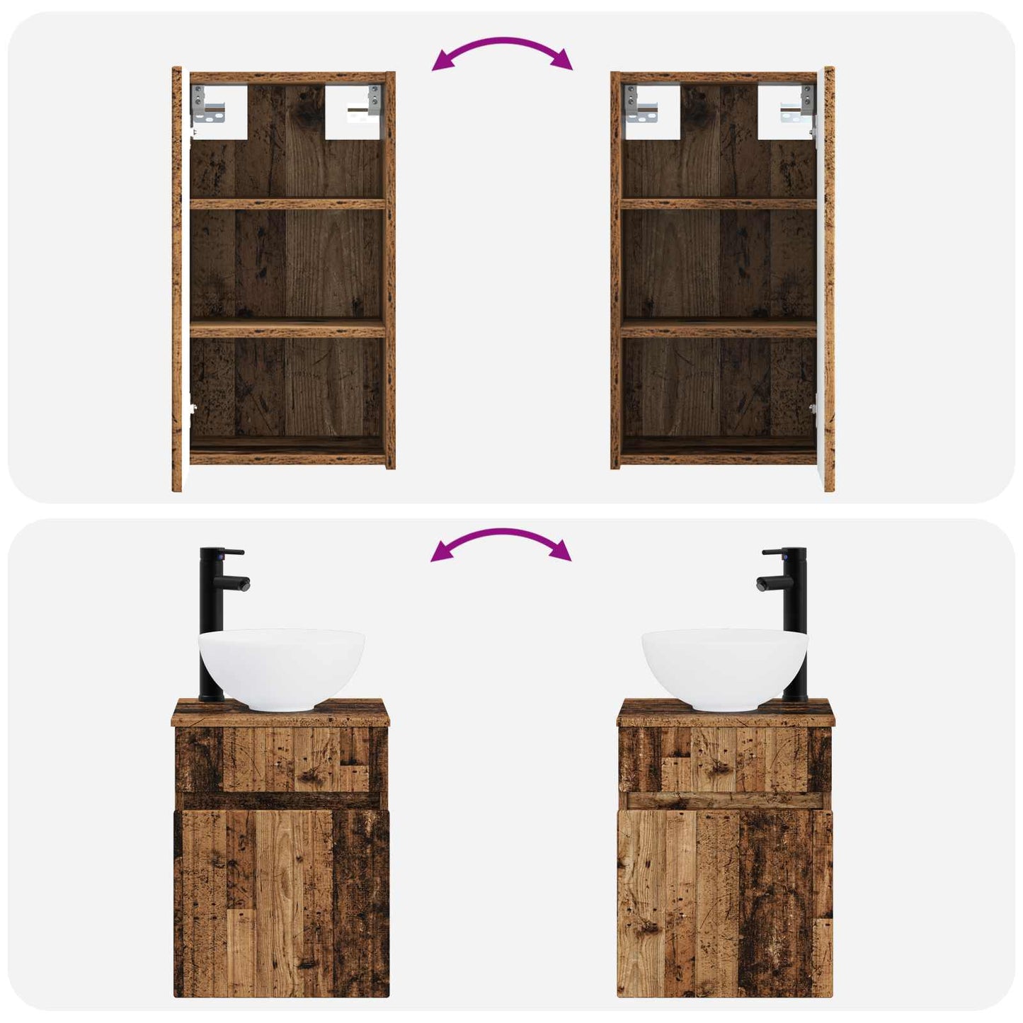 Baderomsinnredningssett 3 stk. Gammelt tre 33 x 34,5 x 160 cm