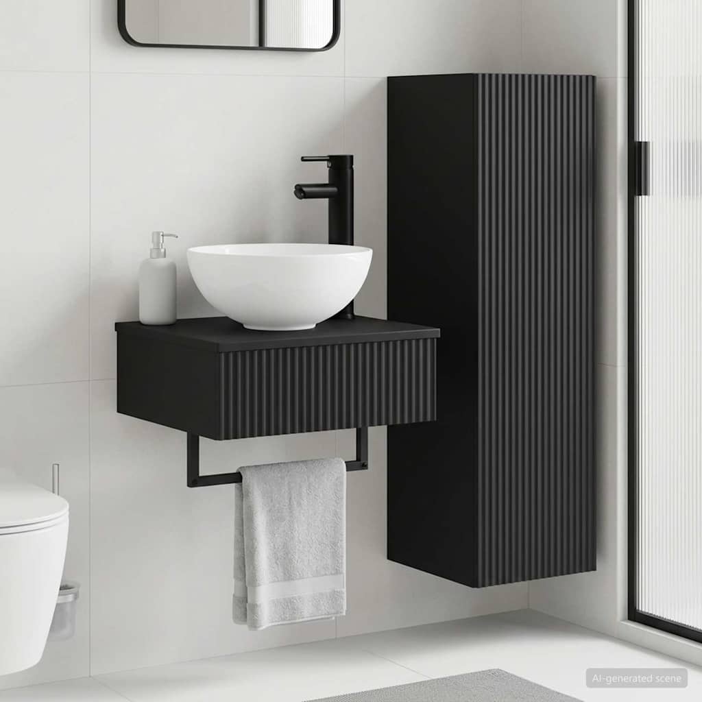 Baderomsinnredningssett 2 stk. Svart 33 x 34,5 x 100 cm