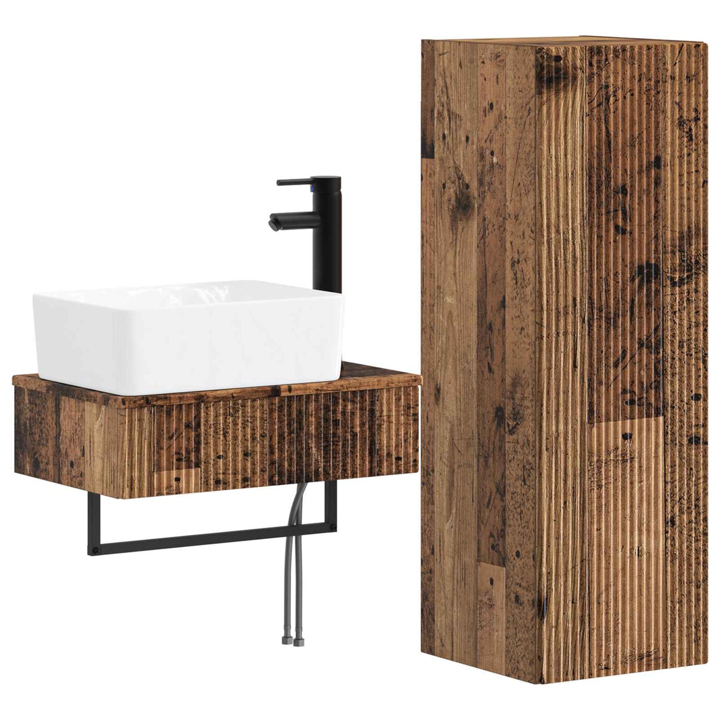 Baderomsinnredningssett 2 stk. Gammelt tre 33 x 34,5 x 100 cm
