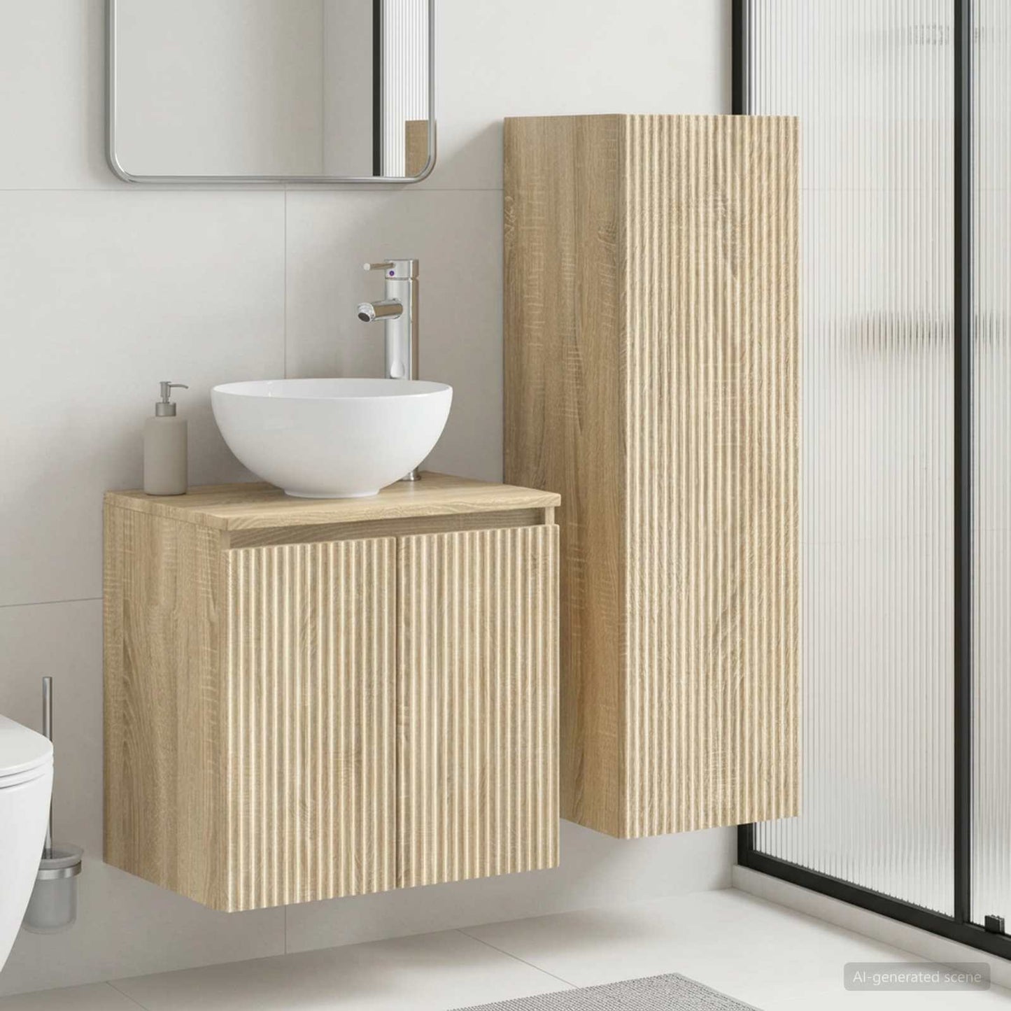 Baderomsinnredningssett 2 stk. Sonoma eik 33 x 34,5 x 100 cm