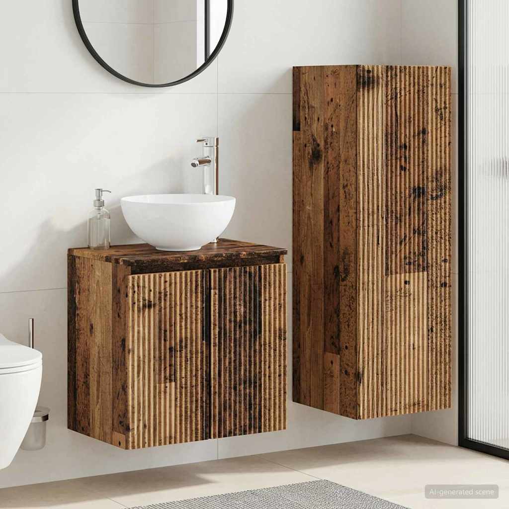 Baderomsinnredningssett 2 stk. Gammelt tre 33 x 34,5 x 100 cm