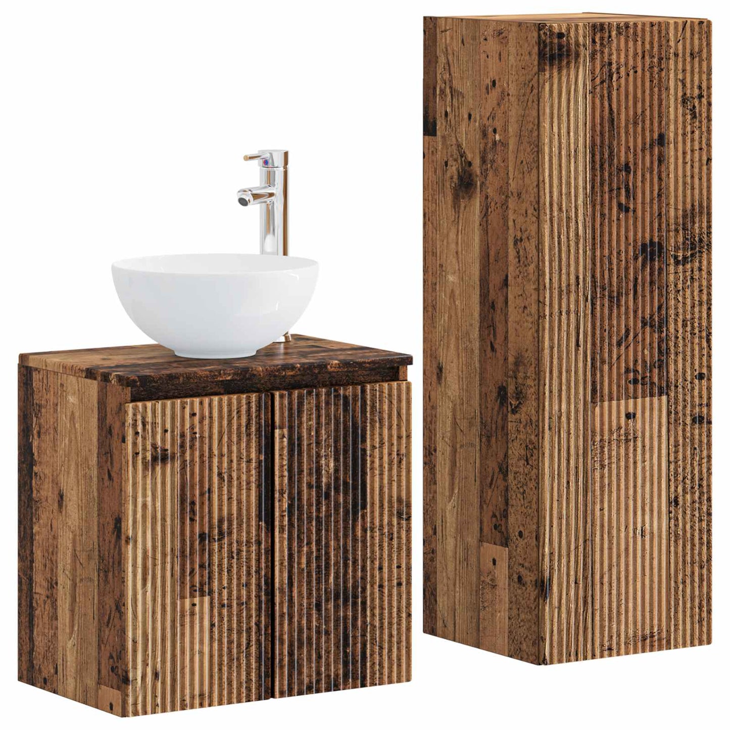 Baderomsinnredningssett 2 stk. Gammelt tre 33 x 34,5 x 100 cm