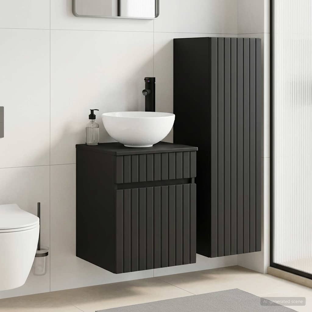 Baderomsinnredningssett 2 stk. Svart 33 x 34,5 x 100 cm