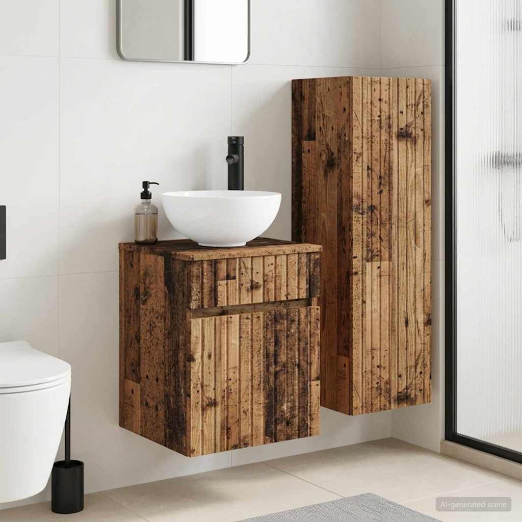 Baderomsinnredningssett 2 stk. Gammelt tre 33 x 34,5 x 100 cm